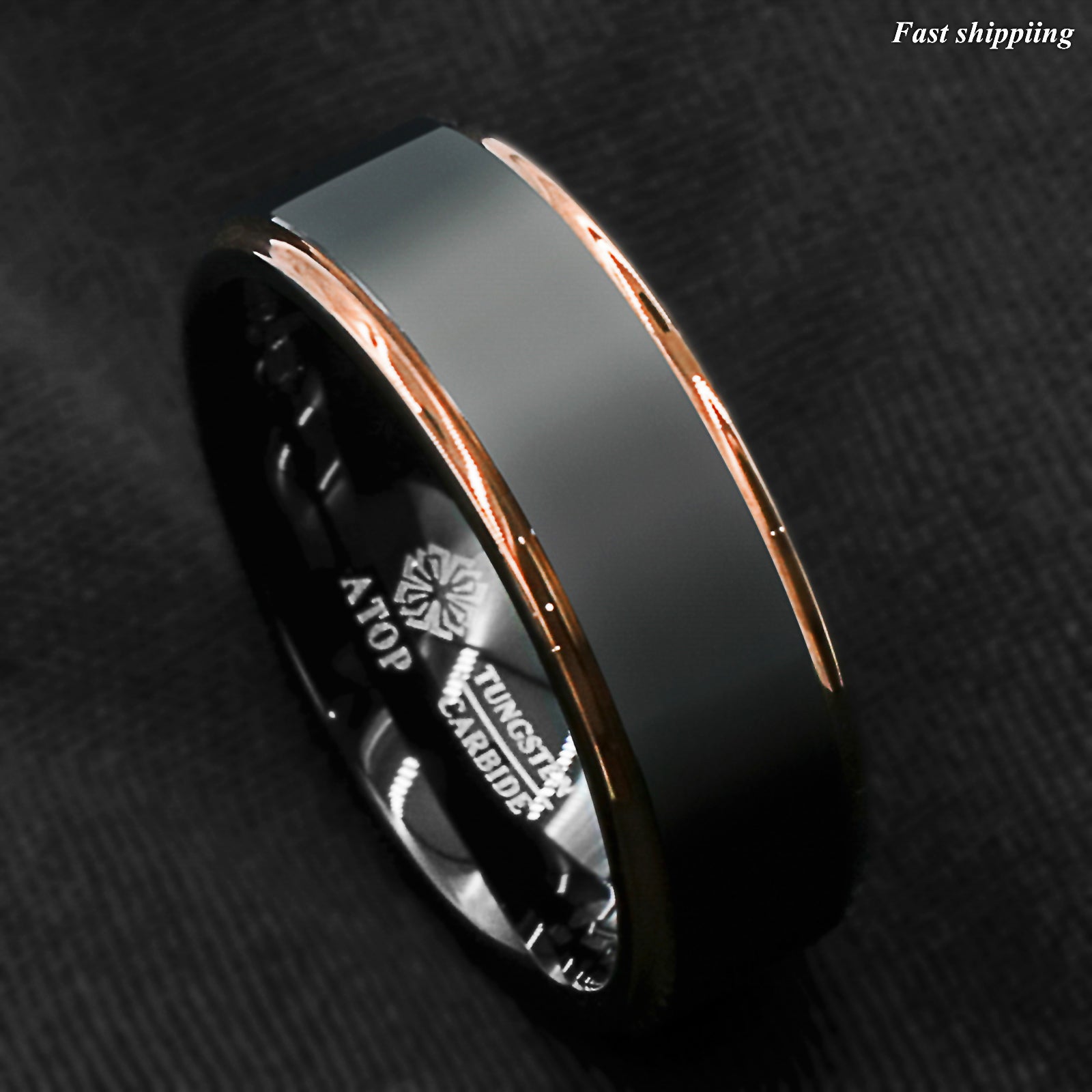 Timeless Black and Rose Tungsten Ring with Rosewood Inlay